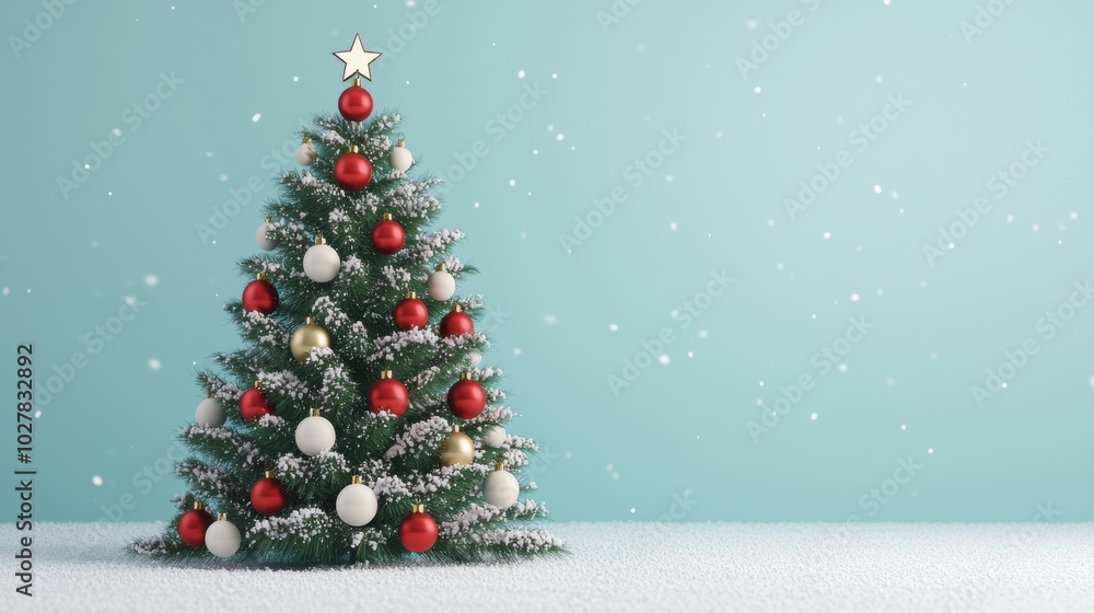 Obraz premium Festive Christmas tree with decorations.
