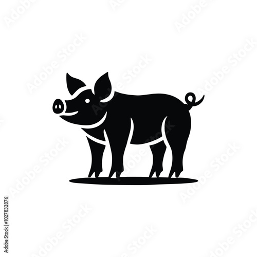 Pig Vector Illustration – Black and White Farm Animal Graphic Design