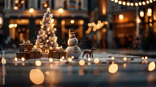 Festive scene with Christmas decorations and lights