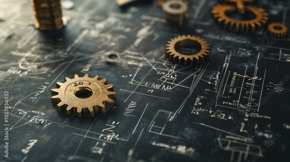 Engineering Schema Example Close-up of an engineering schematic with mathematical calculations ...