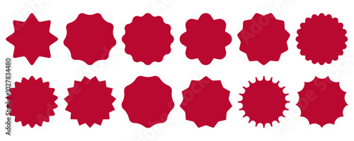 Red Star burst shape tags collection. Set of price, sale, discount offer circle frames sticker. Simple Abstract sticker badge label icon button stamp. Design element. Vector illustration