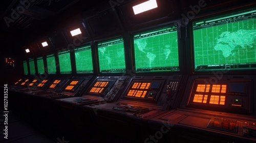 Wallpaper Mural Futuristic control room with multiple screens. Torontodigital.ca