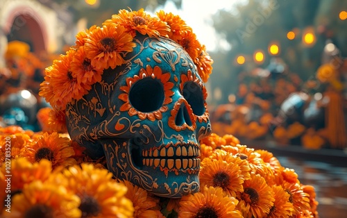 Skull Surrounded by Flowers.
 photo