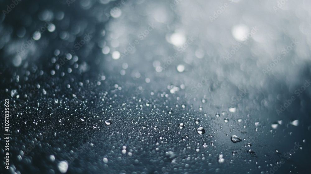 Close-up of Water Droplets on a Dark Surface with Bokeh Close-up of Water Droplets on a Dark Surface with Bokeh