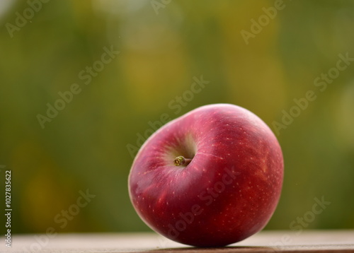 red apple on a green background