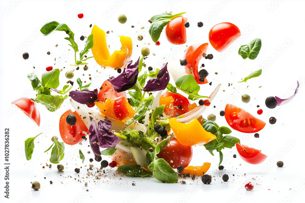 salad with a lot of vegetables and a lot of pepper. The salad is in the air and has a lot of color salad with a lot of vegetables and a lot of pepper. The salad is in the air and has a lot of color