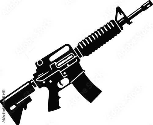Graphic black detailed silhouette pistols, guns, rifles, submachines, revolvers and shotguns. Isolated on white background