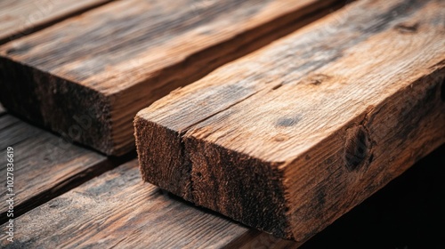 Close-up of Rough-Hewn Wooden Beams photo