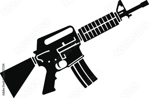 Graphic black detailed silhouette pistols, guns, rifles, submachines, revolvers and shotguns. Isolated on white background