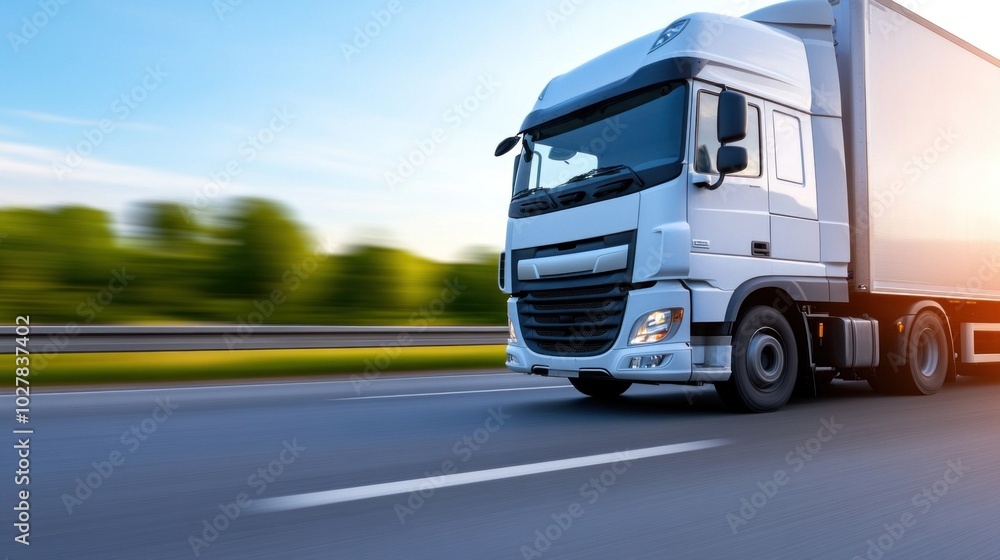 Truck driver navigating a long-distance route on a highway, representing the vital role of transportation and logistics in modern commerce Truck driver navigating a long-distance route on a highway, representing the vital role of transportation and logistics in modern commerce