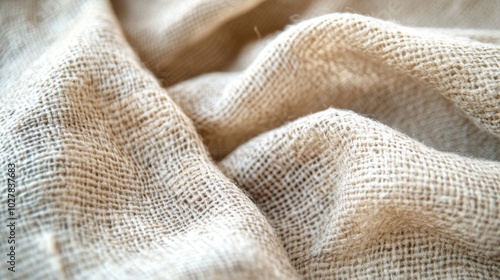 Close-up Texture of Crumpled Brown Burlap Fabric