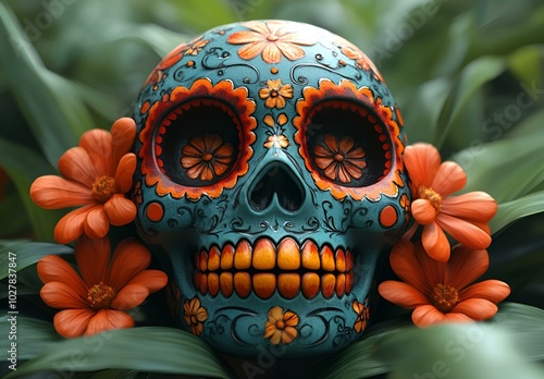 Skull Filled with Flowers. photo