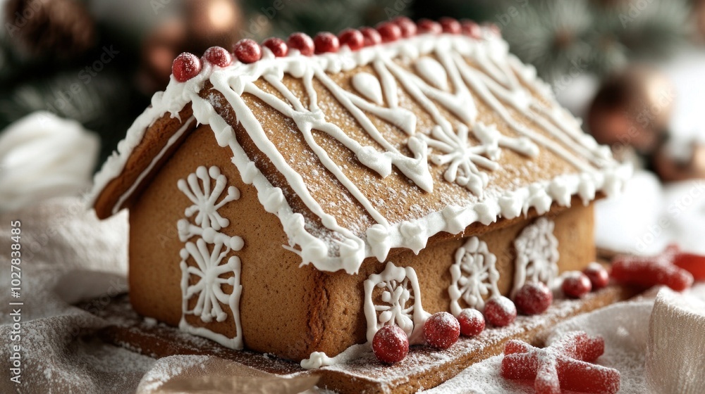 Gingerbread house decorated with candy, representing the creativity and fun of holiday baking traditions Gingerbread house decorated with candy, representing the creativity and fun of holiday baking traditions