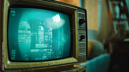 Wallpaper Mural An old television with a green screen is sitting on a table in a room Torontodigital.ca