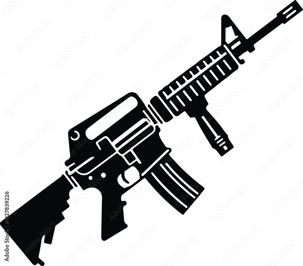 Graphic black detailed silhouette pistols, guns, rifles, submachines, revolvers and shotguns. Isolated on white background Graphic black detailed silhouette pistols, guns, rifles, submachines, revolvers and shotguns. Isolated on white background