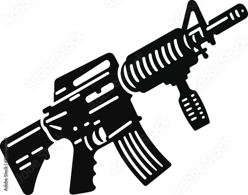 Graphic black detailed silhouette pistols, guns, rifles, submachines, revolvers and shotguns. Isolated on white background