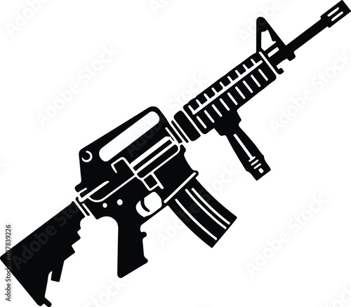 Graphic black detailed silhouette pistols, guns, rifles, submachines, revolvers and shotguns. Isolated on white background