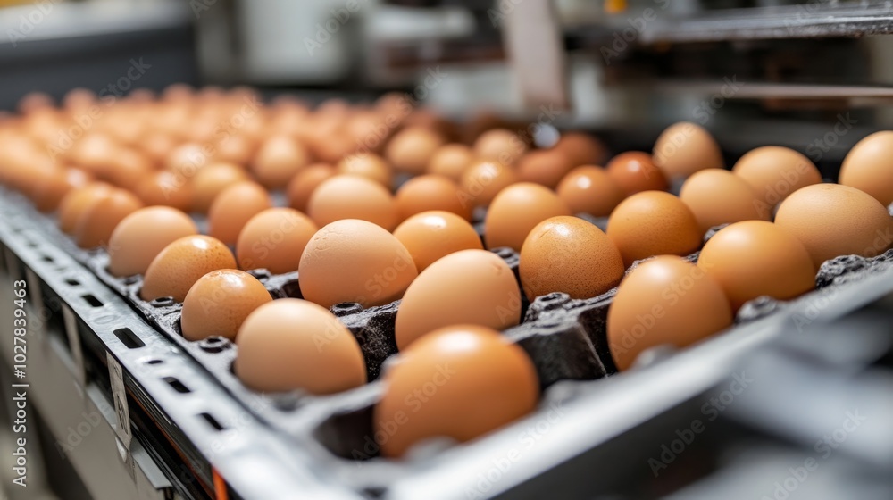 Eggs sorted by size and quality in automated trays ready for distribution Eggs sorted by size and quality in automated trays ready for distribution