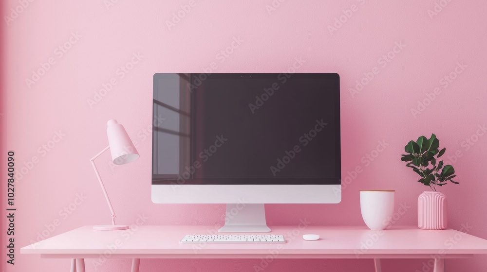 Modern workspace with pink decor Modern workspace with pink decor
