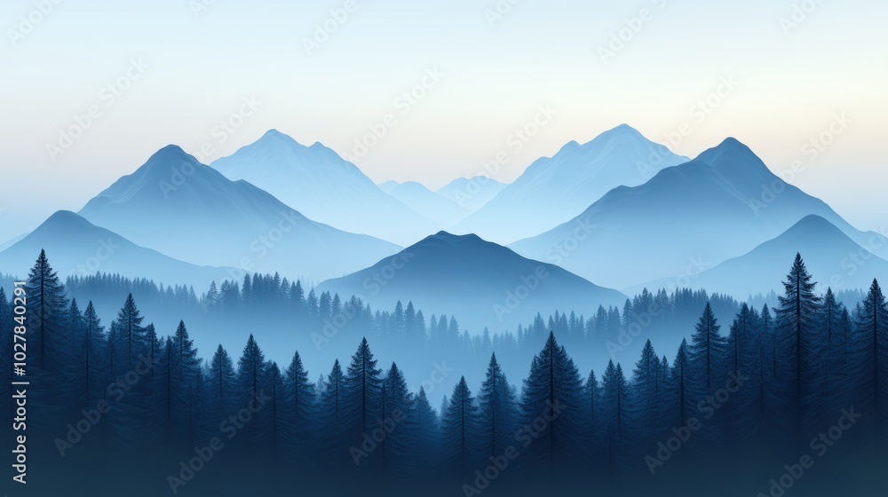 Obraz premium Mountain landscape with trees and mist