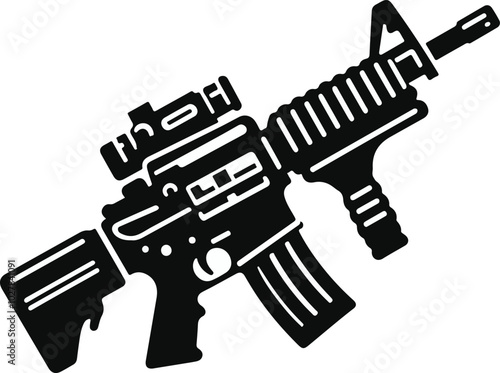 Graphic black detailed silhouette pistols, guns, rifles, submachines, revolvers and shotguns. Isolated on white background