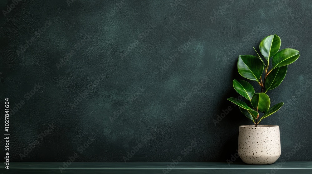 Potted plant against dark textured background Potted plant against dark textured background