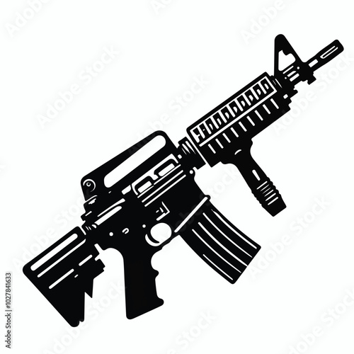 Graphic black detailed silhouette pistols, guns, rifles, submachines, revolvers and shotguns. Isolated on white background