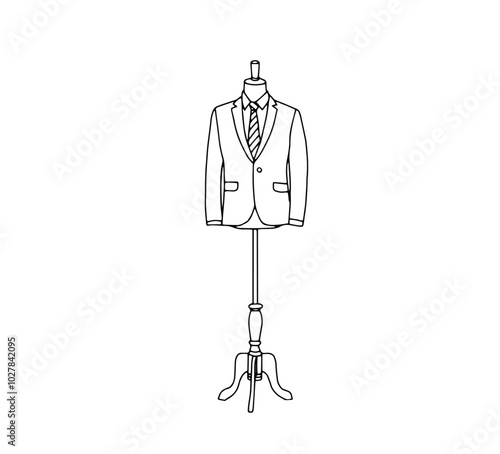 Linear vector black and white illustration with a mannequin in men's clothing, black Friday, sale.