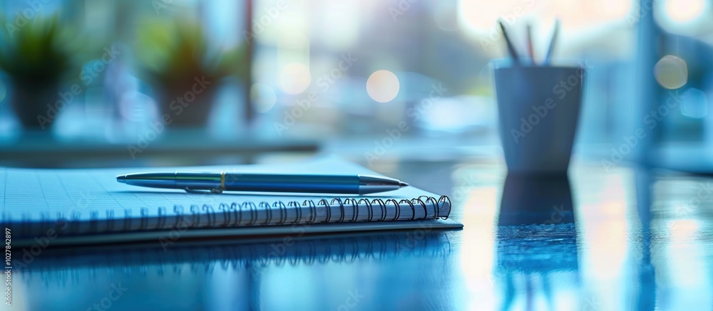 Blue Pen on a Spiral Notebook on a Table Blue Pen on a Spiral Notebook on a Table