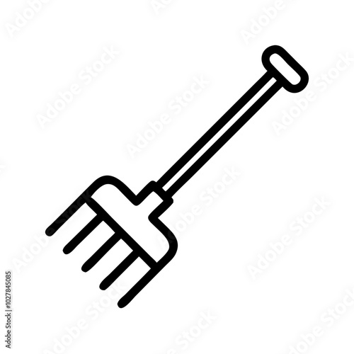  Black outline rake icon for gardening and farming tools