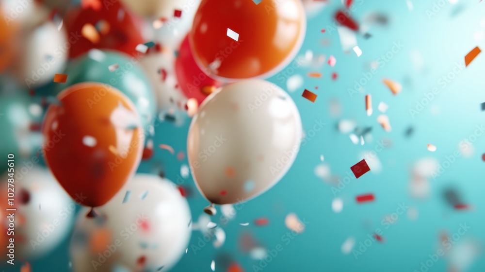 An energetic party atmosphere is captured with colorful balloons and confetti flying around, against a vivid blue backdrop, embodying excitement and festivity. An energetic party atmosphere is captured with colorful balloons and confetti flying around, against a vivid blue backdrop, embodying excitement and festivity.