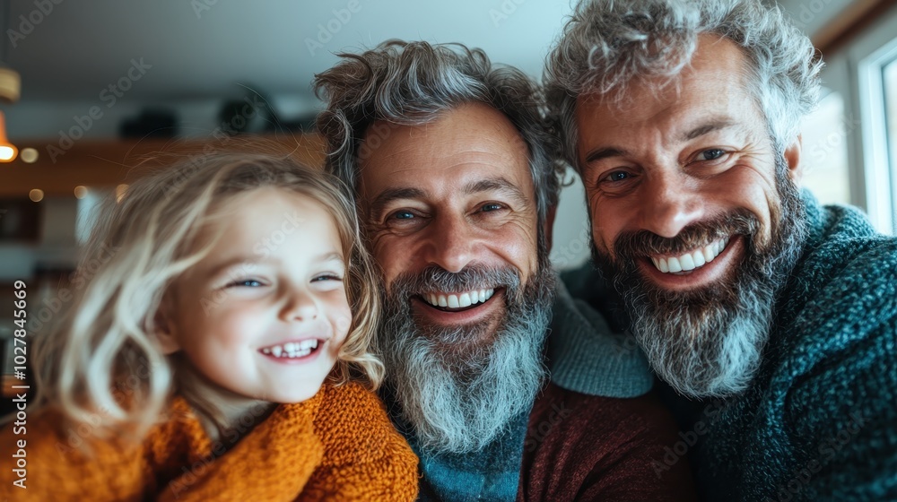 An enthusiastic family portrait with two adults and one child sharing a warm laughter indoors, highlighted beautifully against a backdrop of streaming natural light. An enthusiastic family portrait with two adults and one child sharing a warm laughter indoors, highlighted beautifully against a backdrop of streaming natural light.