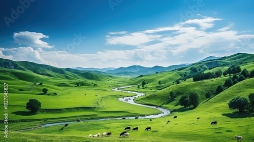 Serene Valley Landscape with Winding River