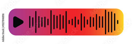Voice message icon. Audio chat conversation example with play button and speech wave of sound file. Online messenger, radio, podcast mobile app interface element. Vector graphic illustration in eps 10