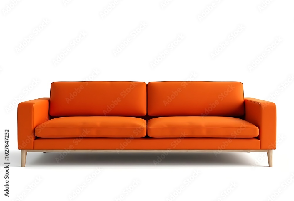 Orange long sofa isolated on white background, furniture home decoration concept Orange long sofa isolated on white background, furniture home decoration concept