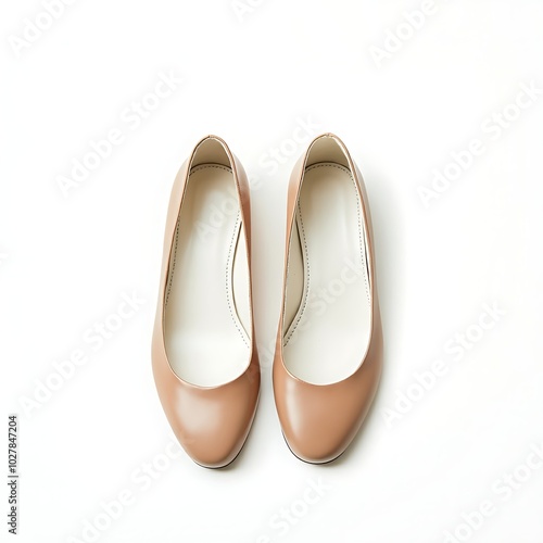 Top view of beige court shoe isolated on white background
