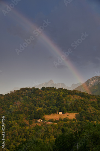 The rainbow in the mountains