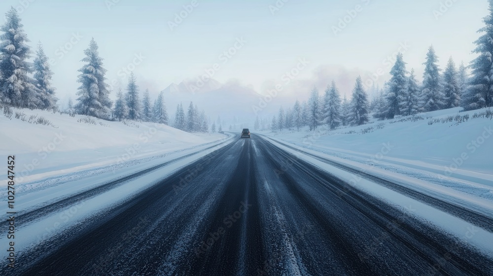 Fototapeta premium Snowy winter road under a clear sky
