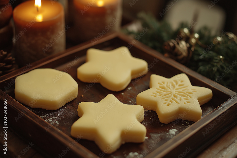 Plain shortbread christmas cookies on a tray Plain shortbread christmas cookies on a tray