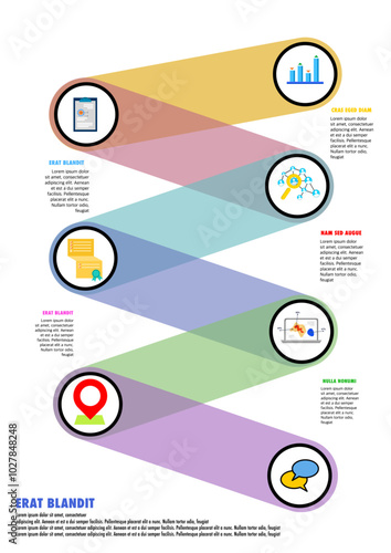 Infografika s priesvitnými farebnými castami a analitickými ikonami