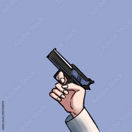 isolated hand with gun on a blue background