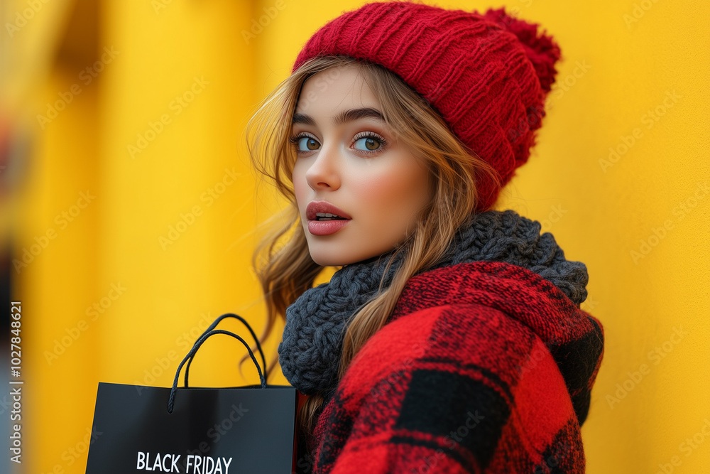 Φωτογραφία frau, winter, schönheit, gestalten, chapeau, blackfriday, blac, friday, sale tüt