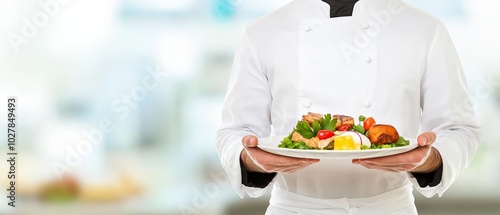 Satisfied Chef, Exquisite Dish: A culinary artist showcases a beautifully plated dish, representing the pinnacle of gastronomy.