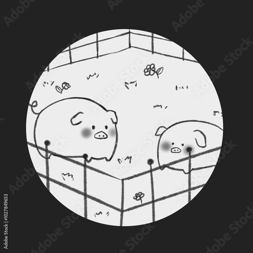 two pigs together, valentine's day, black and white, love, lovers