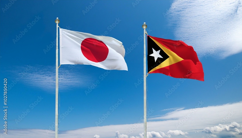 Naklejka premium 日本の国旗と東ティモールの国旗(Japan flag & Timor-Leste flag.) 