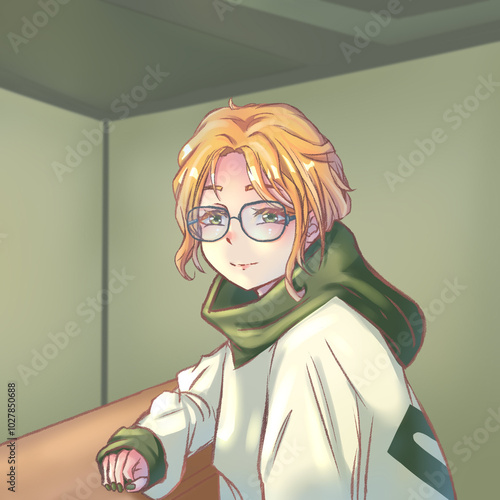 young cute girl anime style character, girl anime female manga cartoon, hoodie, glasses