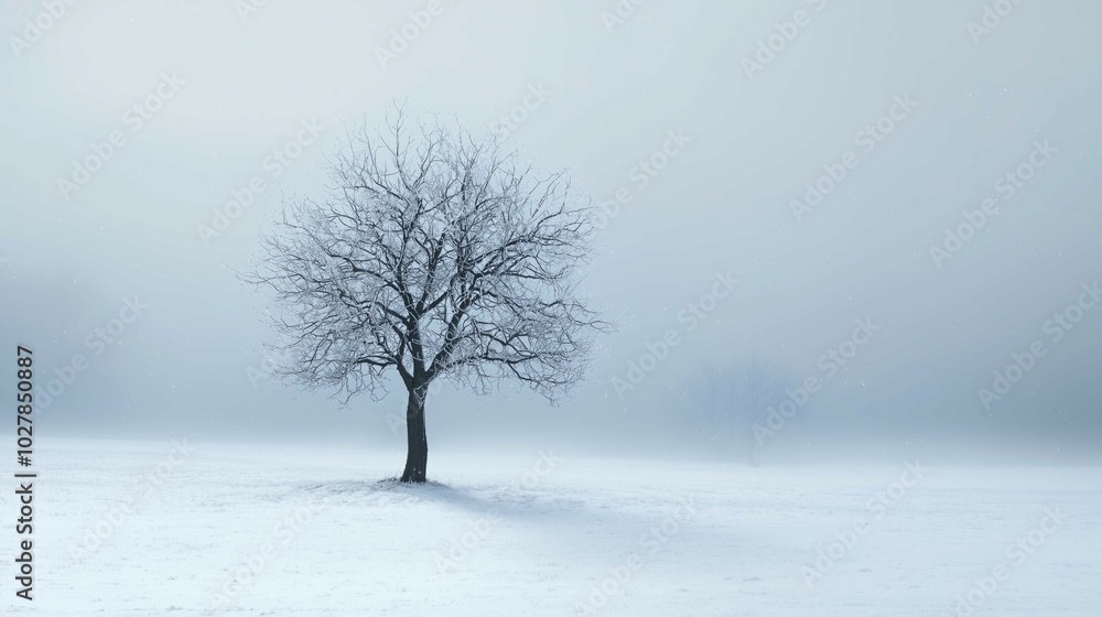 Creative winter card with tree, falling snow, winter concept, solid background Creative winter card with tree, falling snow, winter concept, solid background