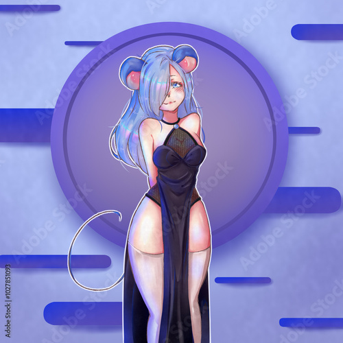 cute anime girl mouse in a pretty dress