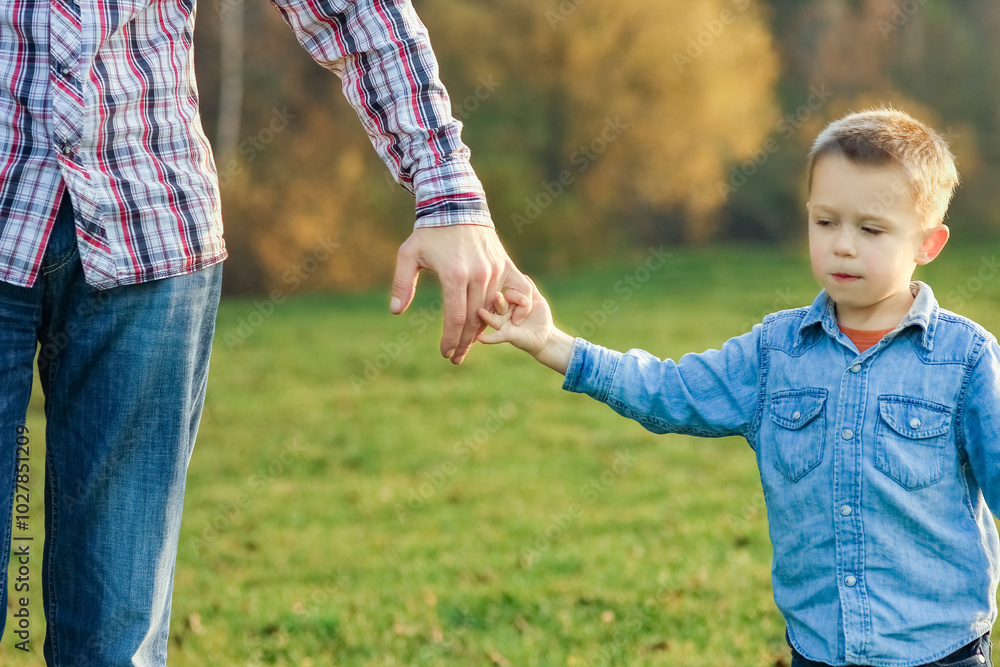 Fototapeta premium a beautiful hands of parent and child outdoors in the park