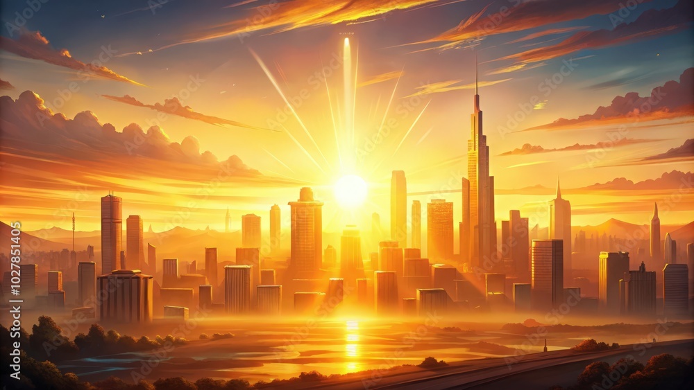 Cityscape bathed in the golden light of a breathtaking sunrise Cityscape bathed in the golden light of a breathtaking sunrise